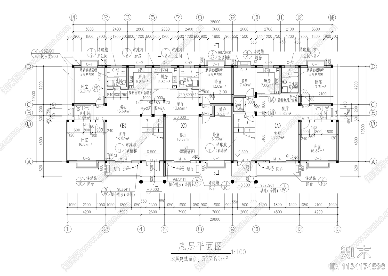 公寓楼建筑cad施工图下载【ID:1134174598】