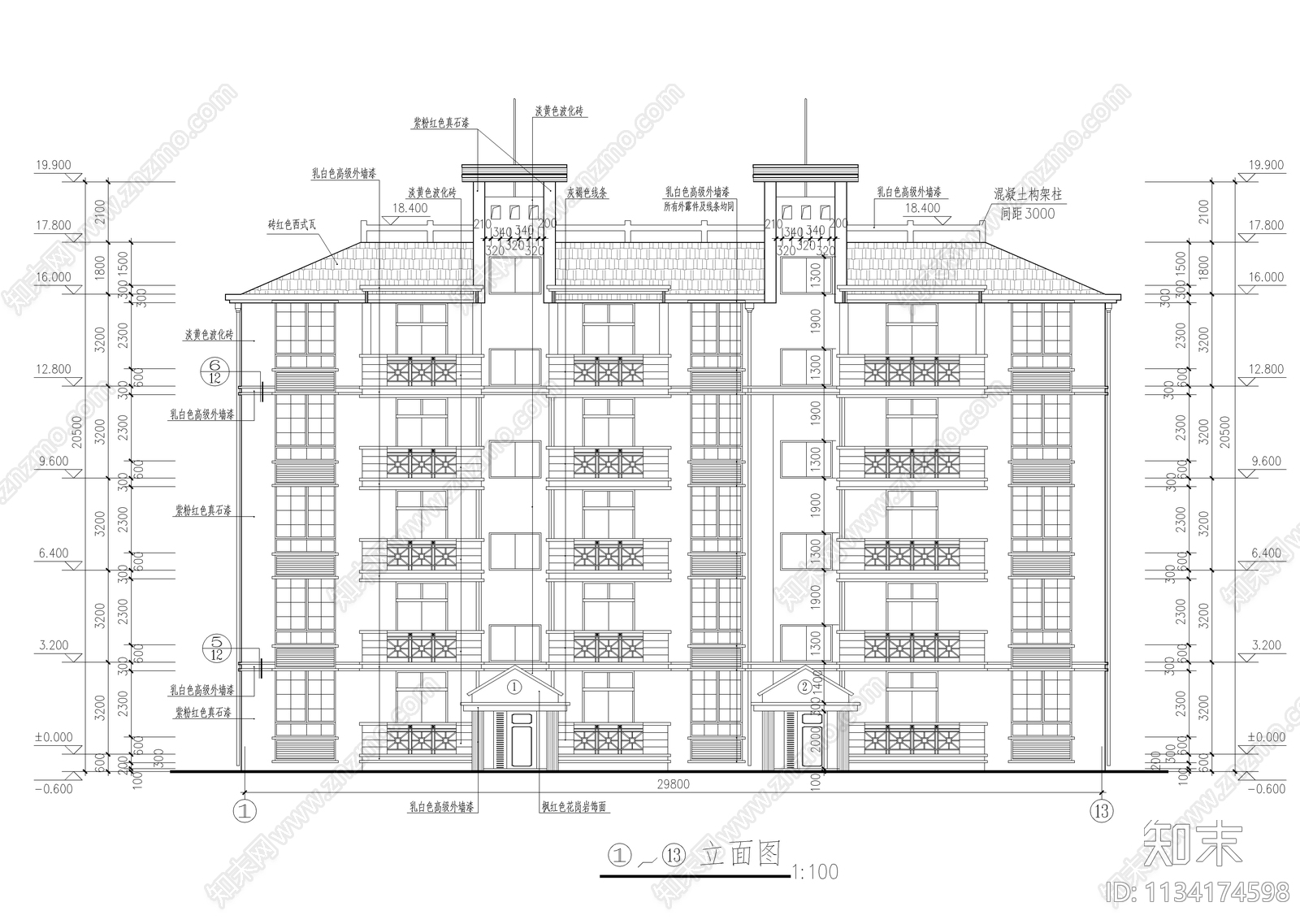 公寓楼建筑cad施工图下载【ID:1134174598】