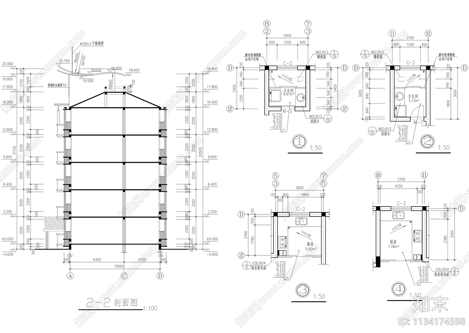 公寓楼建筑cad施工图下载【ID:1134174598】