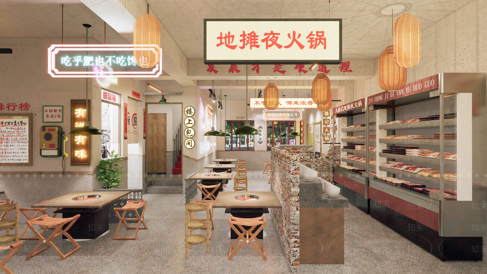 新中式怀旧风火锅店SU模型下载【ID:1134177592】