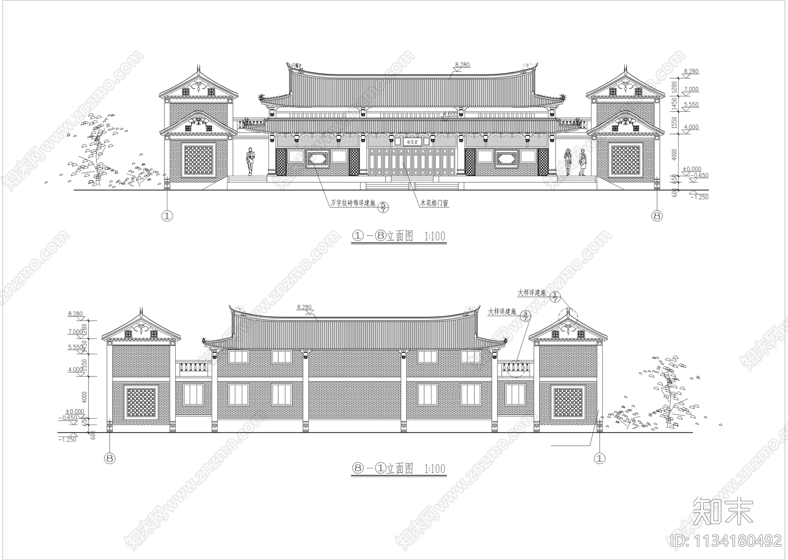 某镇安息堂全套建筑cad施工图下载【ID:1134180492】