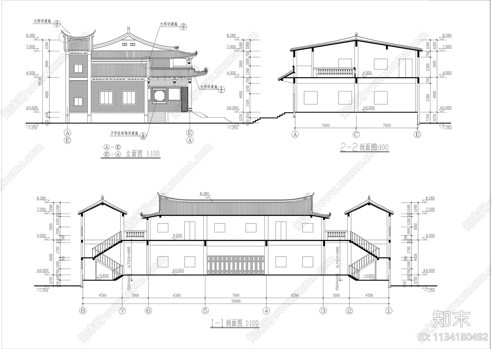 某镇安息堂全套建筑cad施工图下载【ID:1134180492】