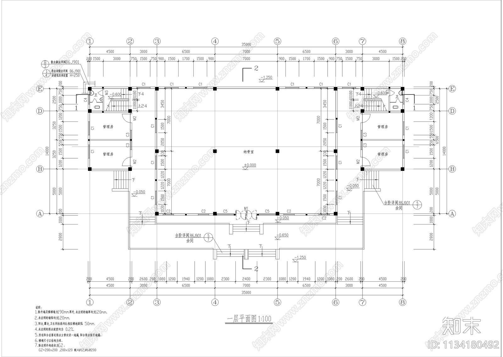 某镇安息堂全套建筑cad施工图下载【ID:1134180492】