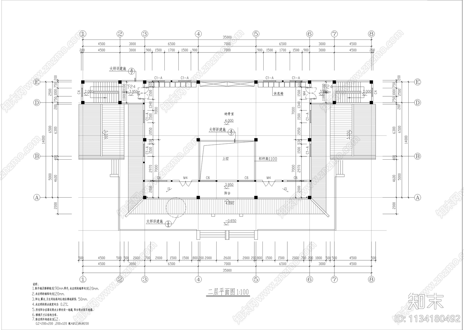 某镇安息堂全套建筑cad施工图下载【ID:1134180492】