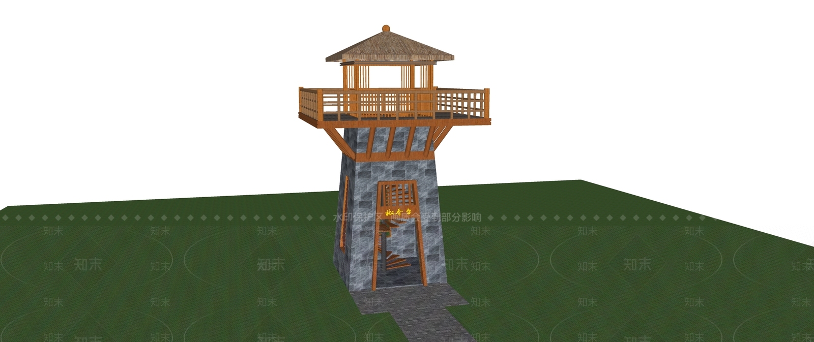 中式观景台观景塔SU模型下载【ID:1134182904】