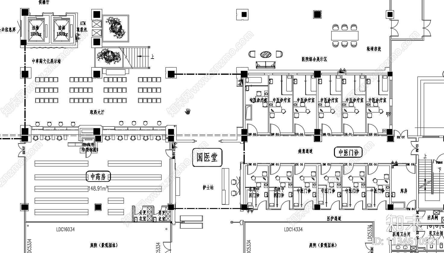 某县区中医院门诊楼装饰cad施工图下载【ID:1134610921】