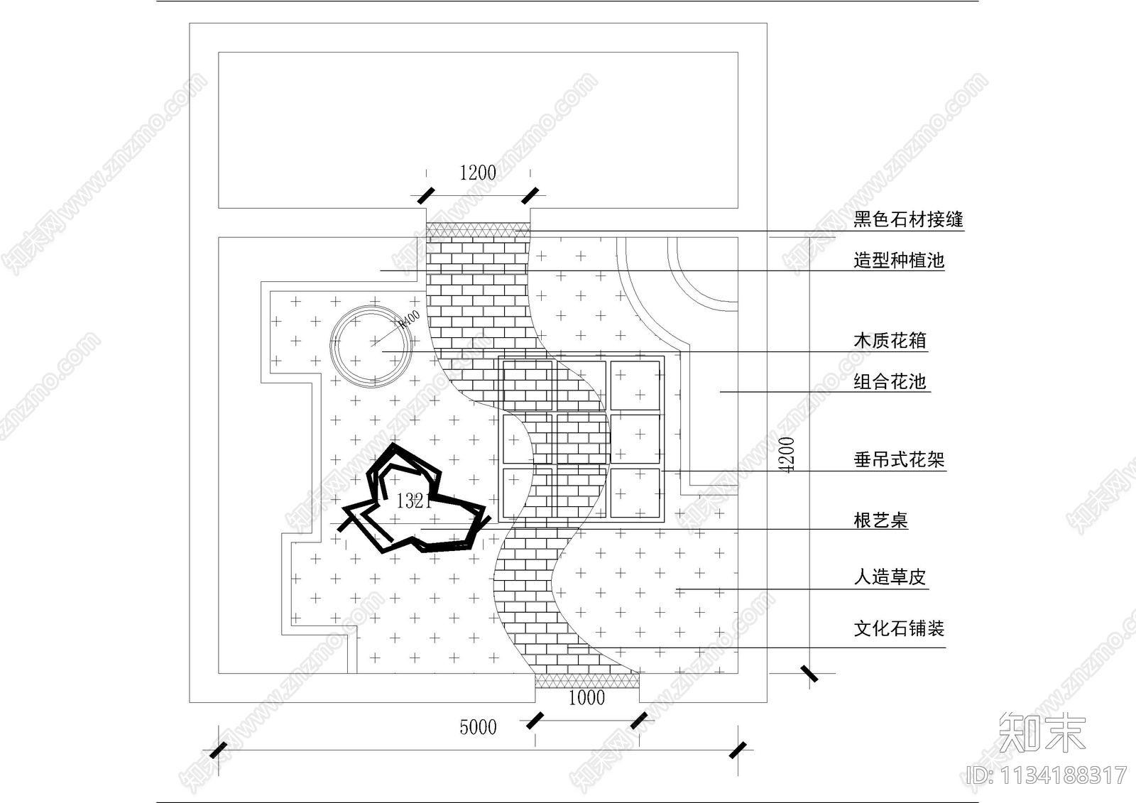 80平屋顶花园景观平面图cad施工图下载【ID:1134188317】