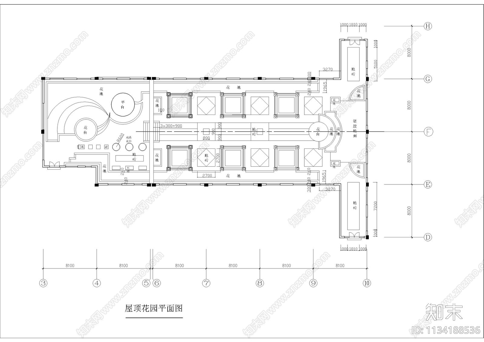 餐厅屋顶花园平面图cad施工图下载【ID:1134188536】