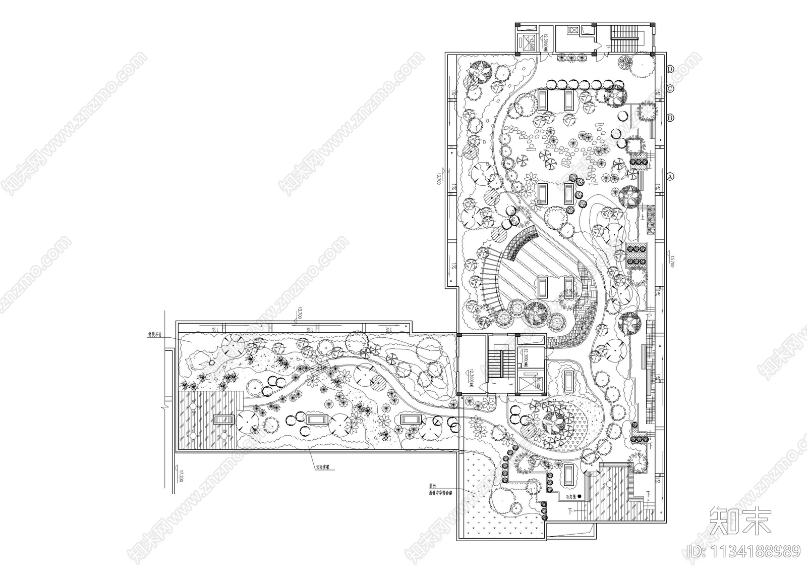 屋顶花园景观方案平面图施工图下载【ID:1134188989】