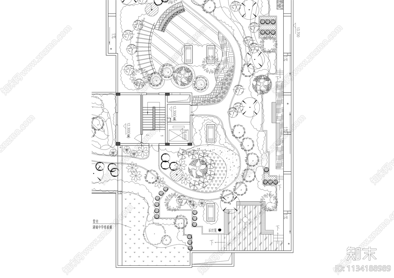 屋顶花园景观方案平面图施工图下载【ID:1134188989】