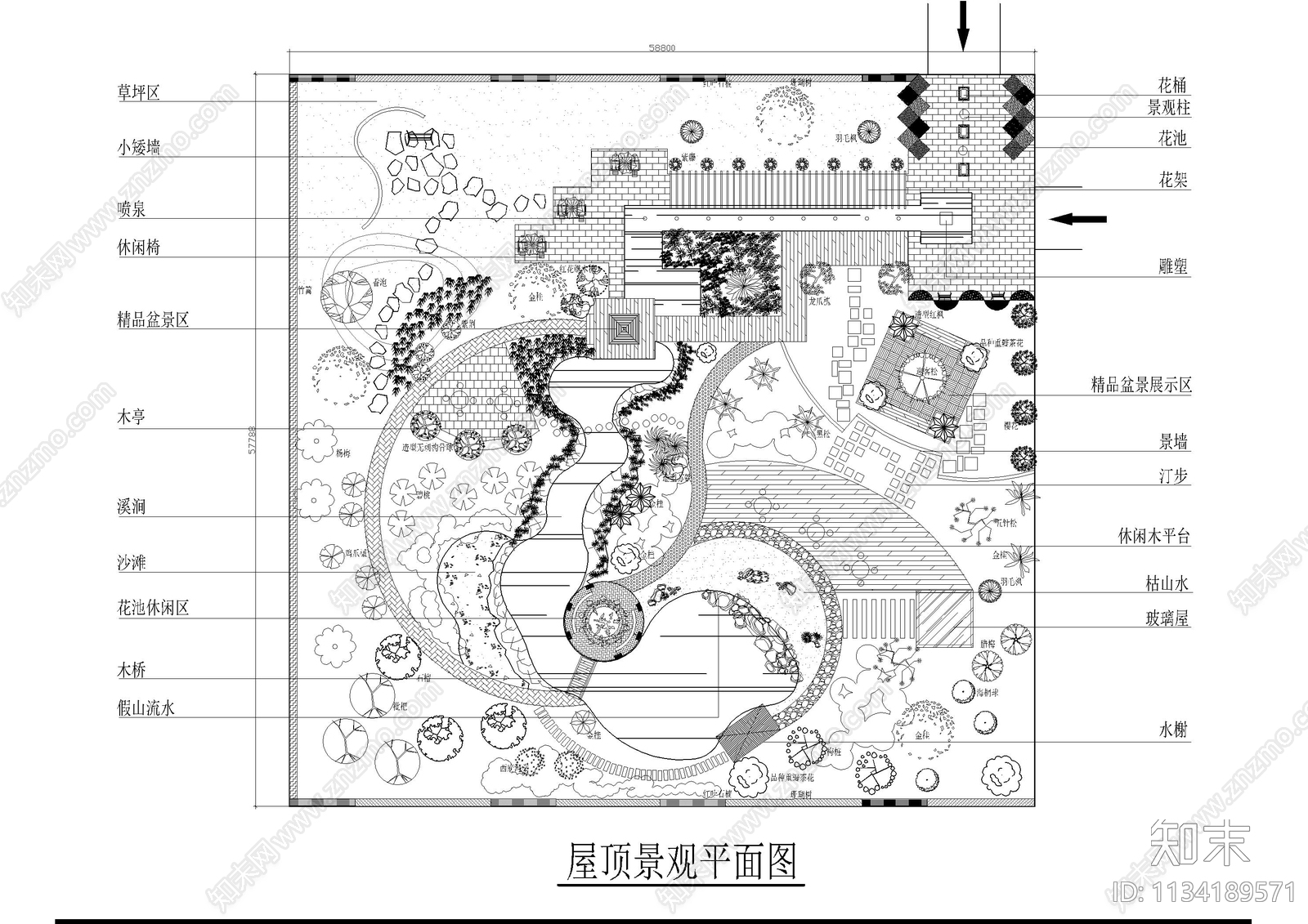 屋顶花园景观平面图施工图下载【ID:1134189571】