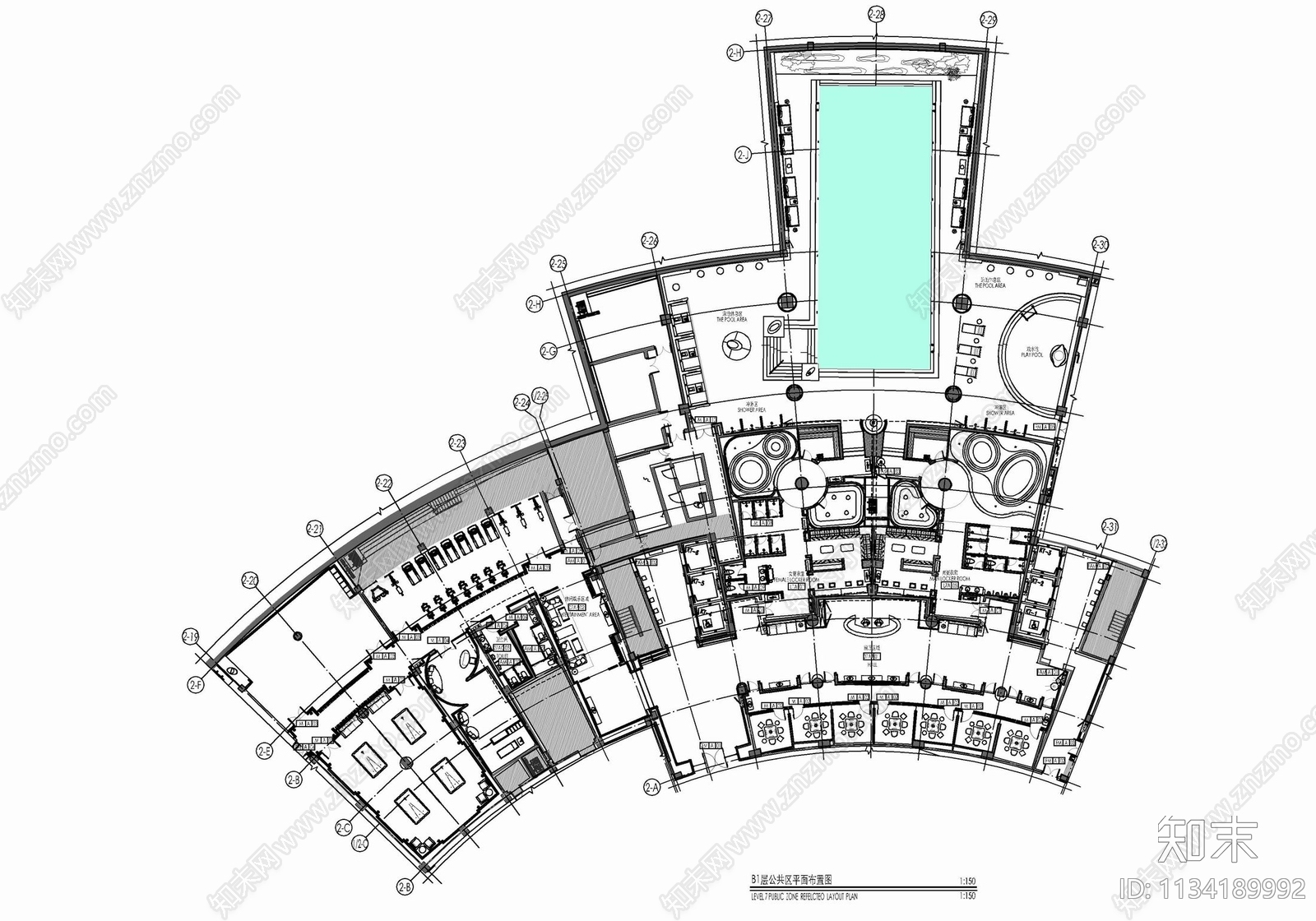 某酒店康体棋牌娱乐中心cad施工图下载【ID:1134189992】
