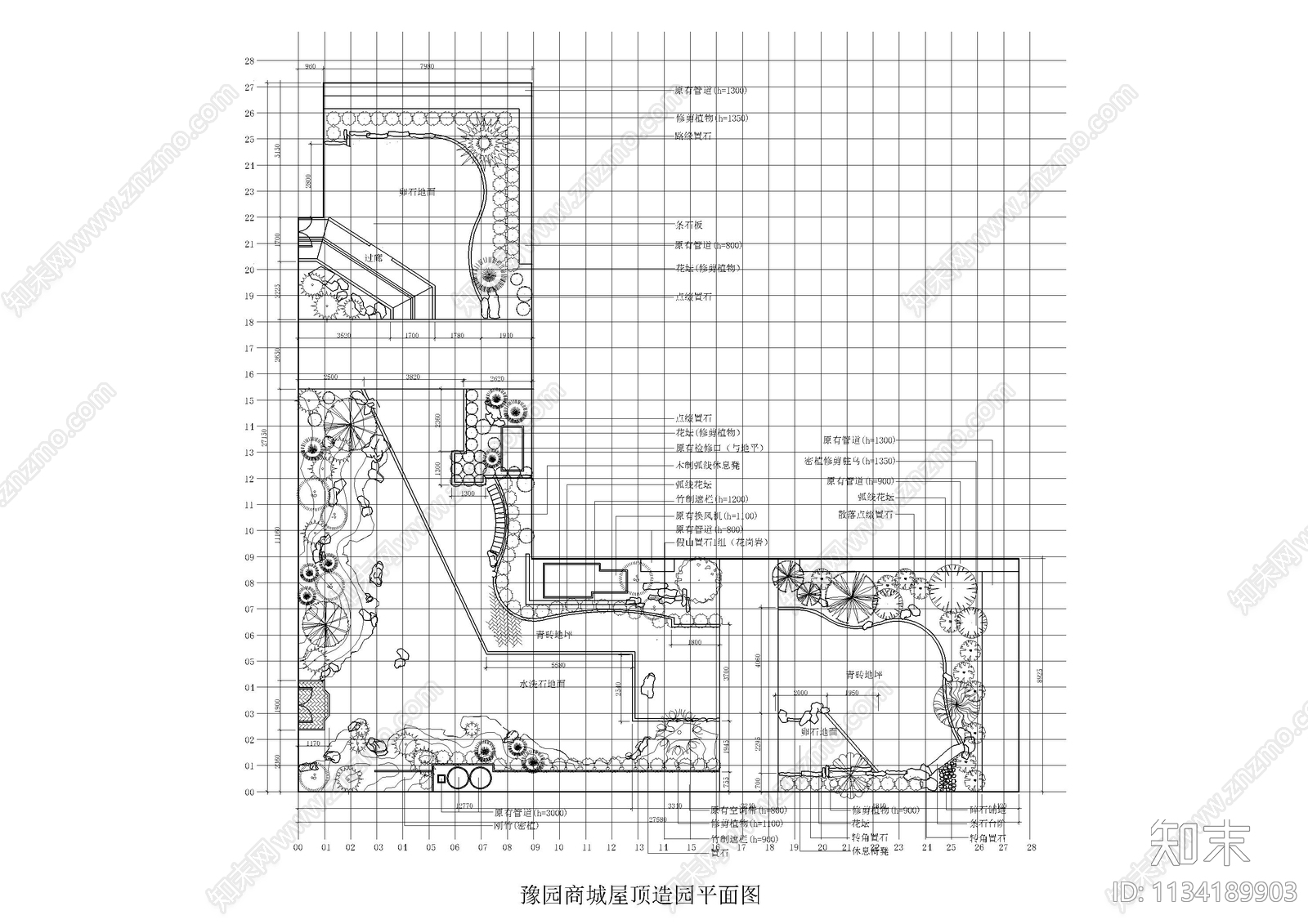 豫园屋顶花园平面图cad施工图下载【ID:1134189903】