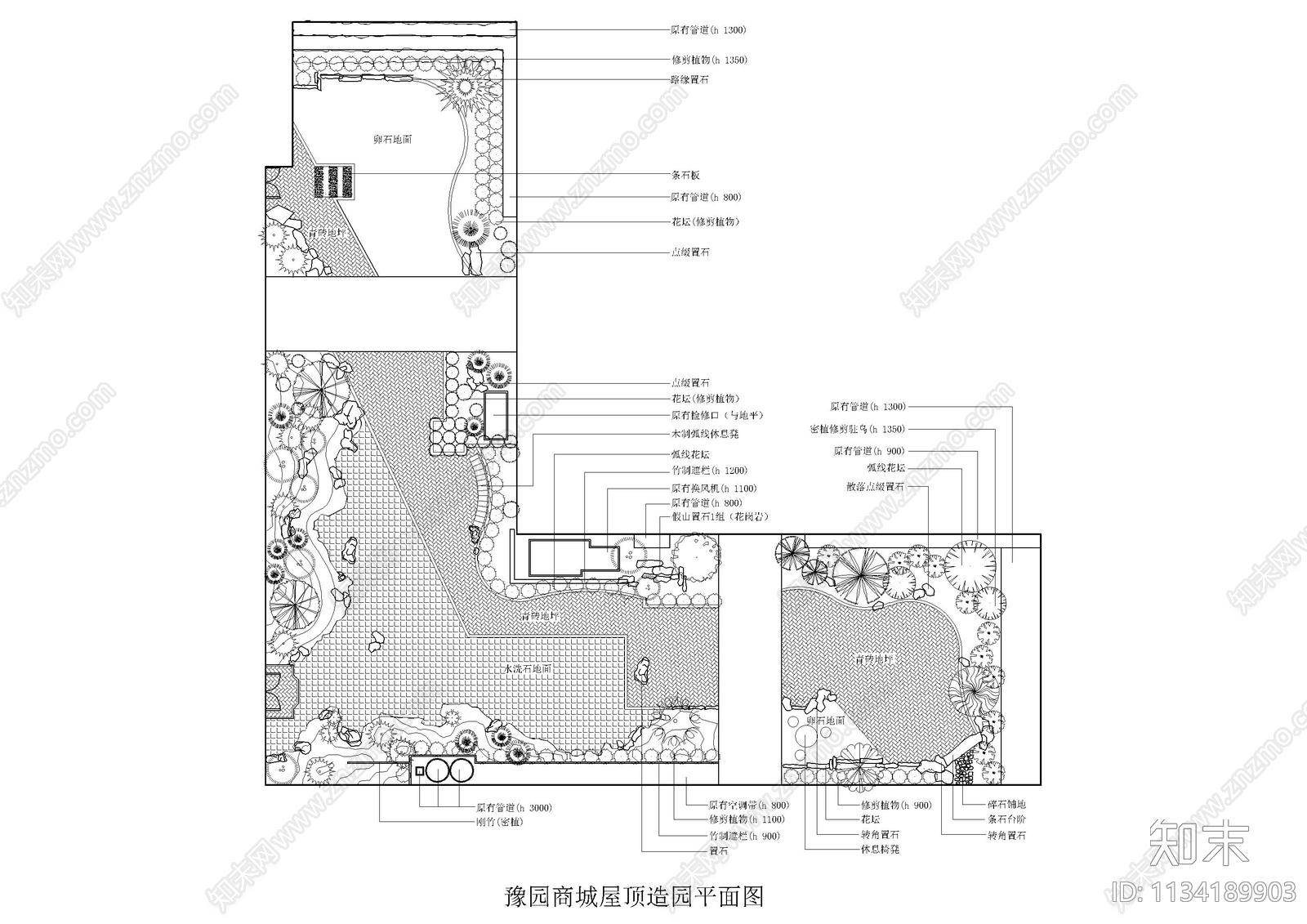 豫园屋顶花园平面图cad施工图下载【ID:1134189903】