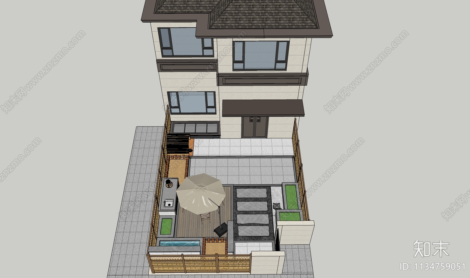 现代庭院花园SU模型下载【ID:1134759051】