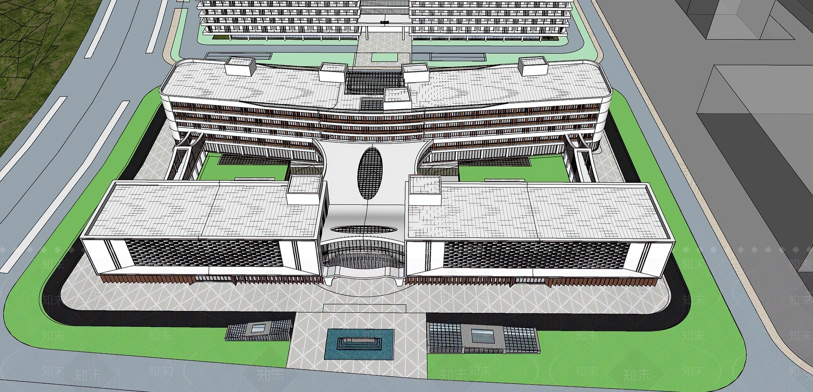 现代医疗建筑SU模型下载【ID:1134191148】