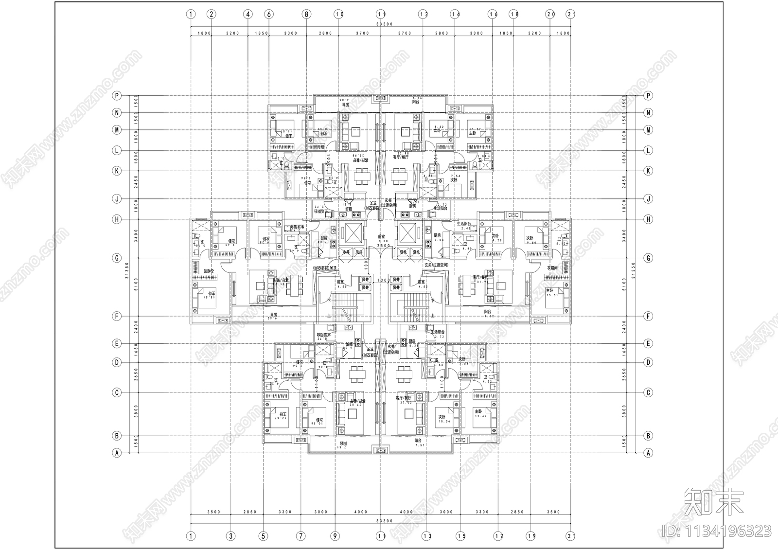 高层住宅户型图施工图下载【ID:1134196323】