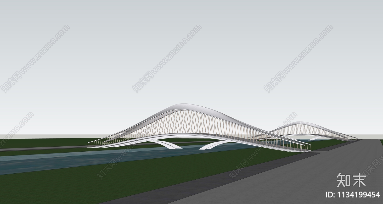 现代景观桥SU模型下载【ID:1134199454】