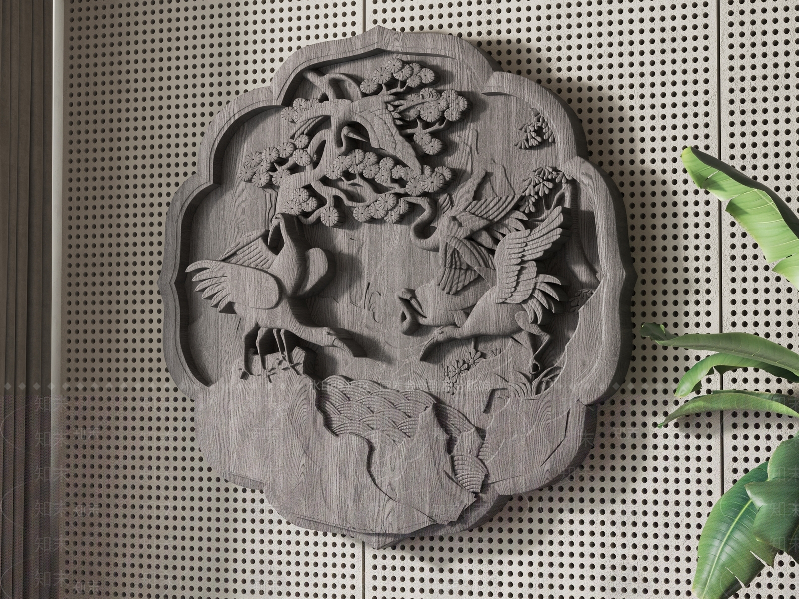 新中式木浮雕墙饰挂件3D模型下载【ID:1134206126】