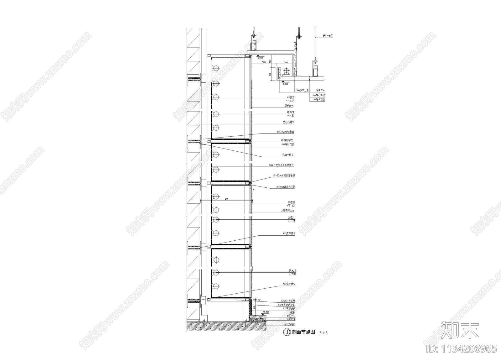 透光云石板安装节点cad施工图下载【ID:1134206965】