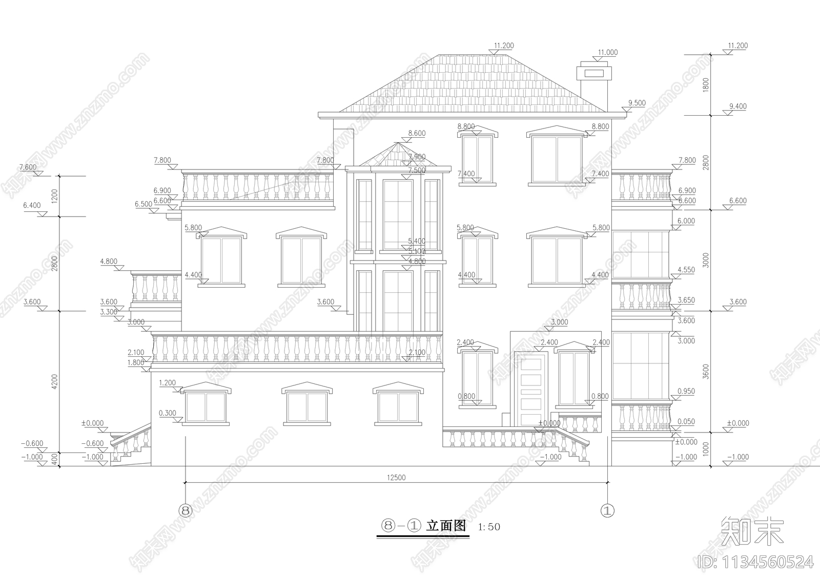 独立别墅建筑cad施工图下载【ID:1134560524】