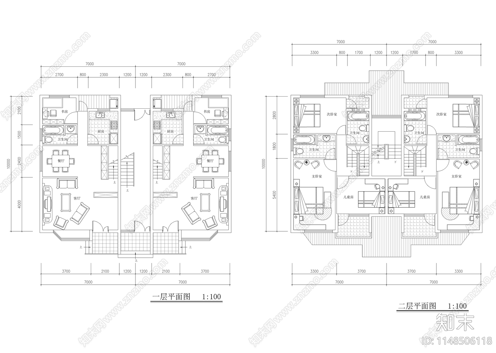 两套多层复式建筑cad施工图下载【ID:1148506118】