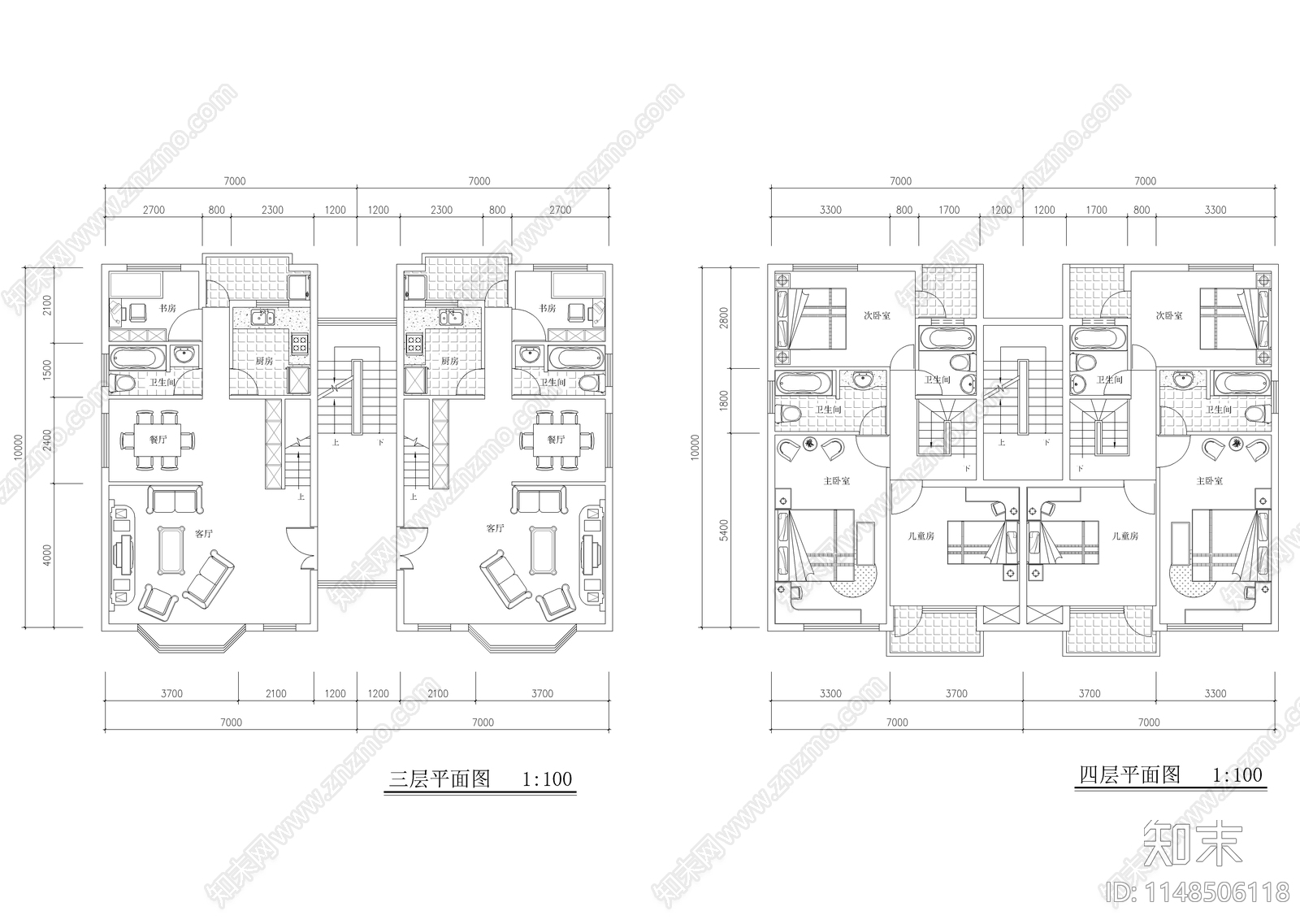 两套多层复式建筑cad施工图下载【ID:1148506118】