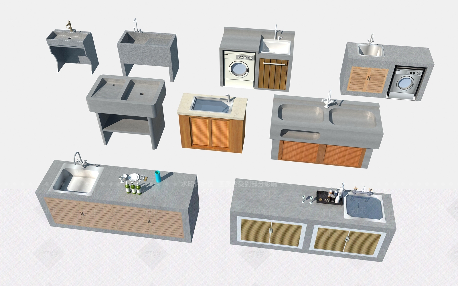 现代户外洗手台组合3D模型下载【ID:1134222749】