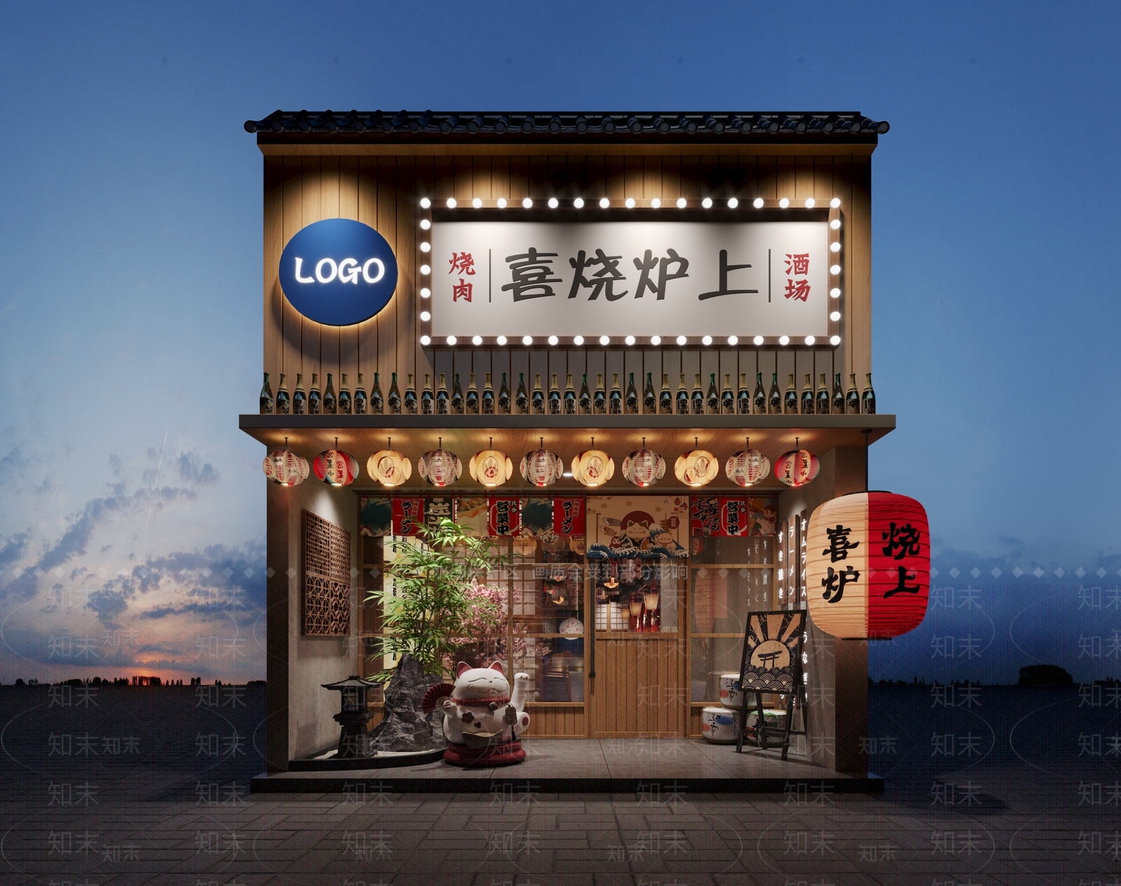 日式日料店3D模型渲染效果图