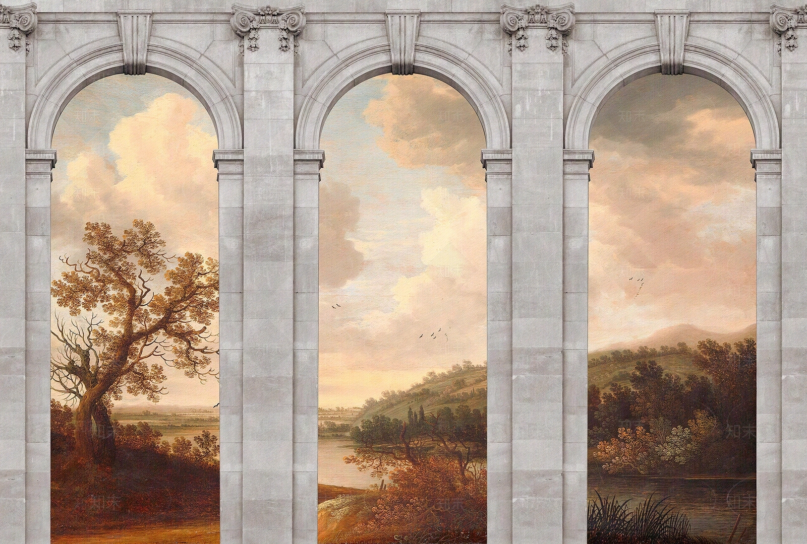 欧式外墙风景壁画贴图下载【ID:1134227221】
