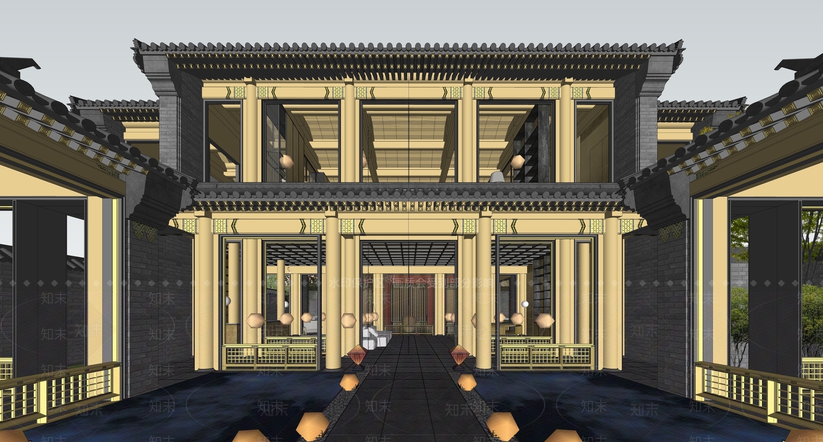 新中式四合院SU模型下载【ID:1134229054】