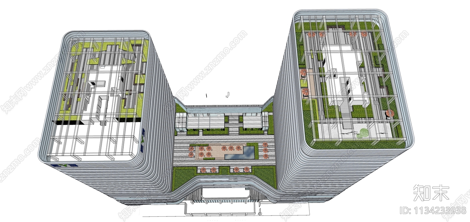 现代办公楼商业屋顶花园景观SU模型下载【ID:1134233938】
