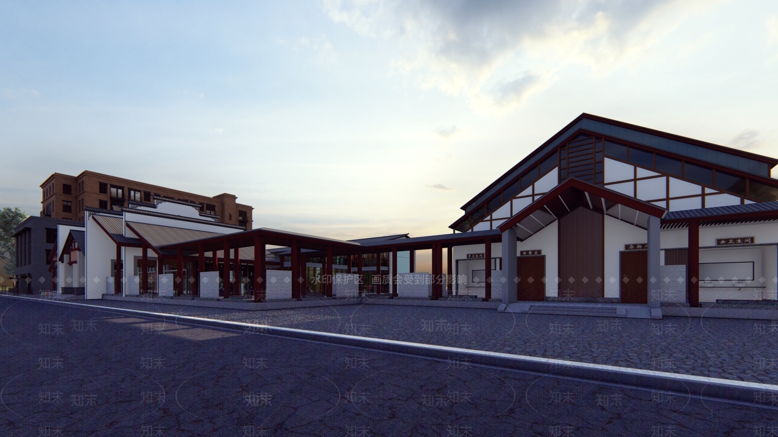 中式游客中心建筑SU模型下载【ID:1134232183】