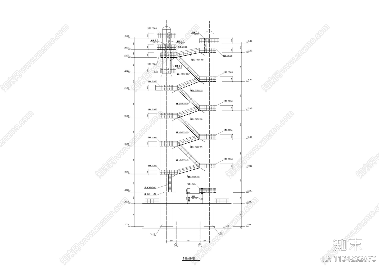 多层钢平台结构节点详图cad施工图下载【ID:1134232870】