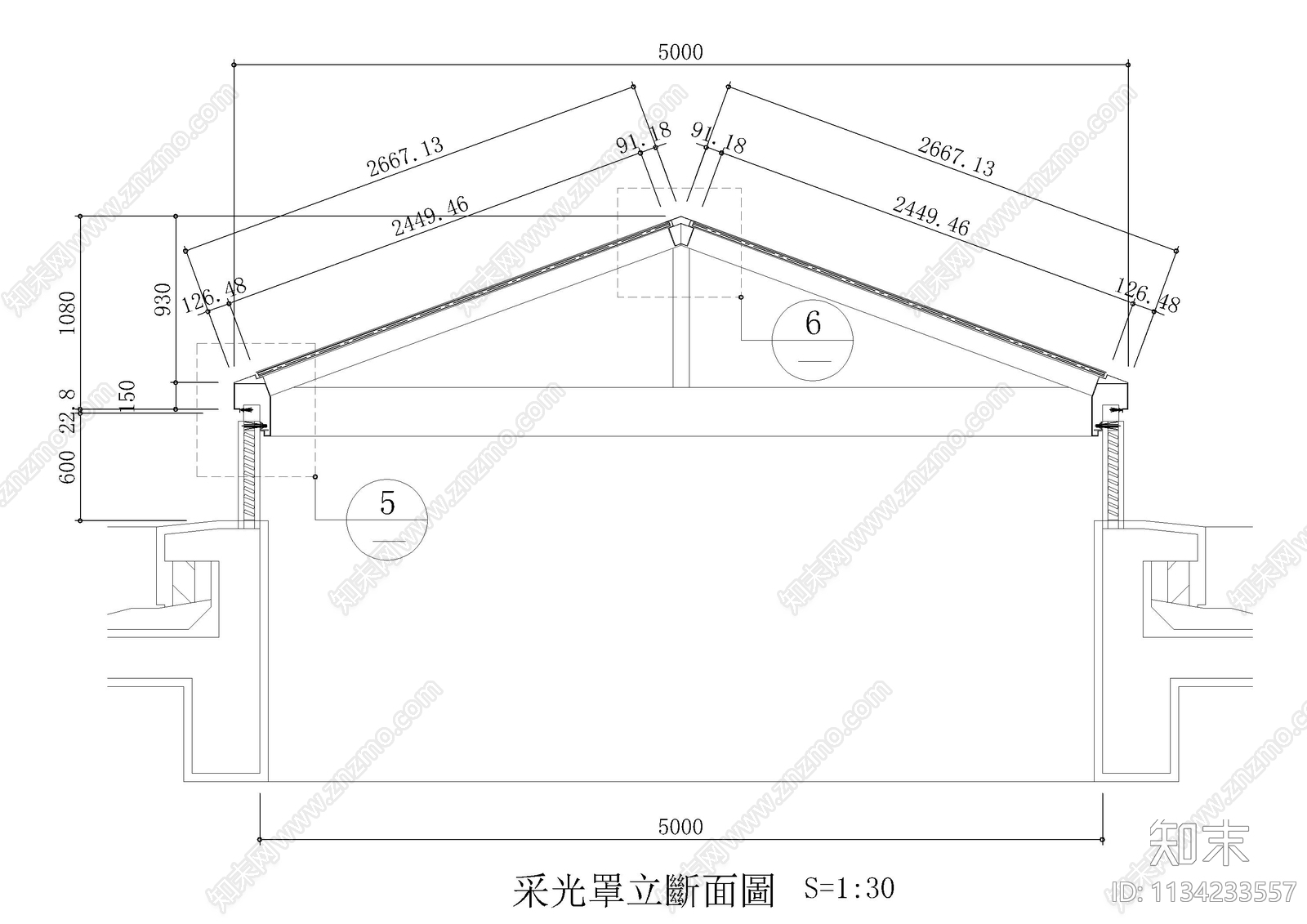 采光罩电动开窗节点大样cad施工图下载【ID:1134233557】