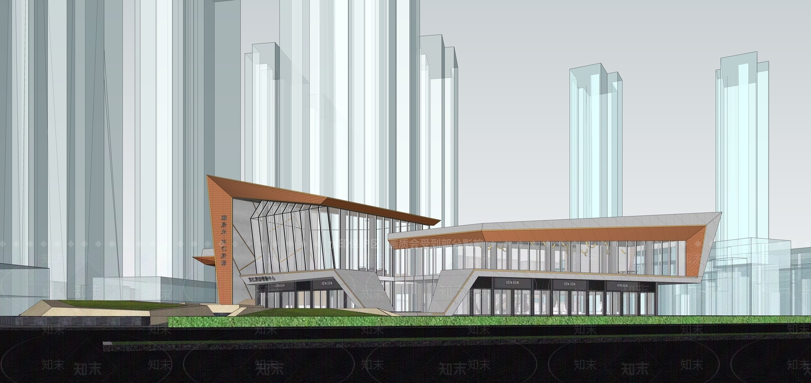 现代售楼处建筑SU模型下载【ID:1134342157】