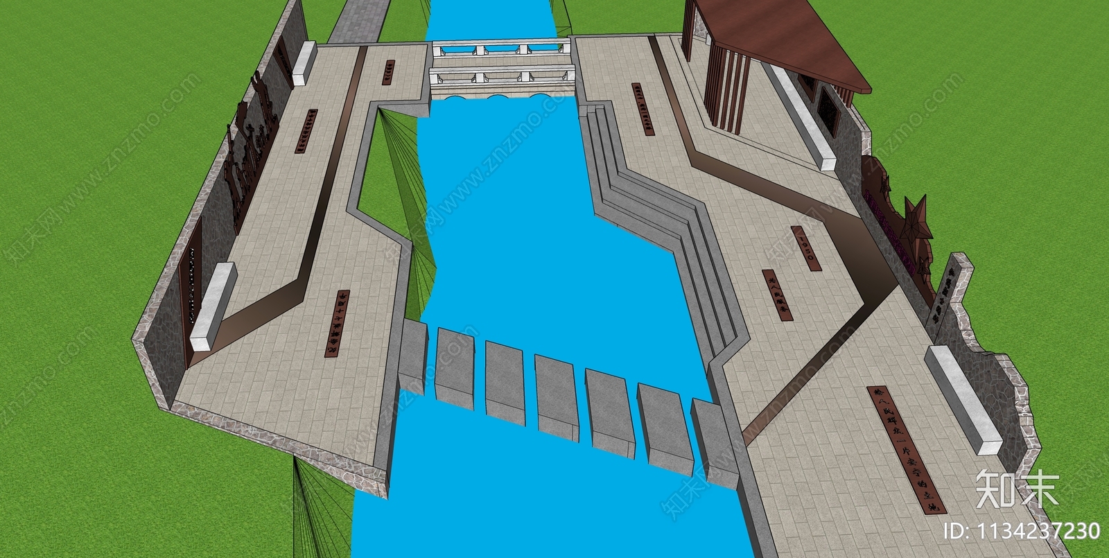现代河道红色文化景观SU模型下载【ID:1134237230】