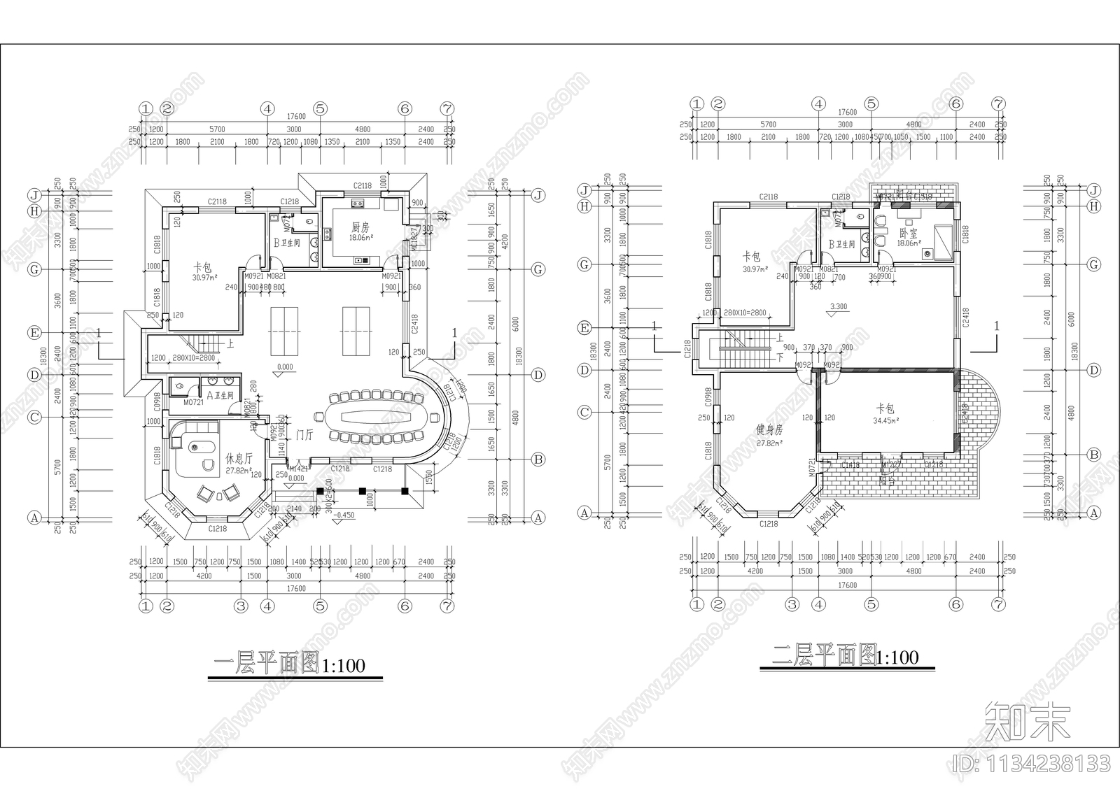 高级会所建筑cad施工图下载【ID:1134238133】