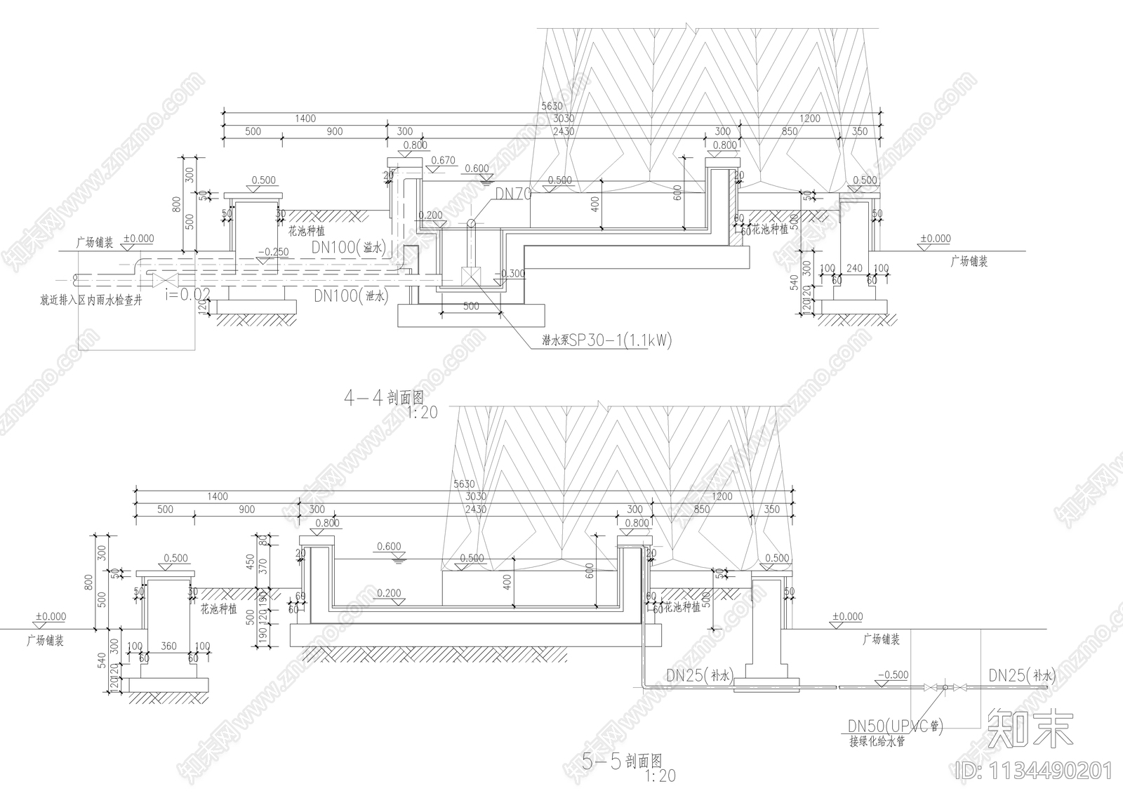 水池喷泉景观详图施工图下载【ID:1134490201】