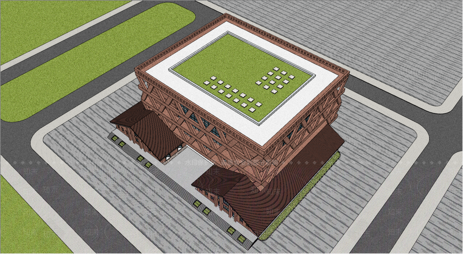 现代展览馆建筑SU模型下载【ID:1134242242】