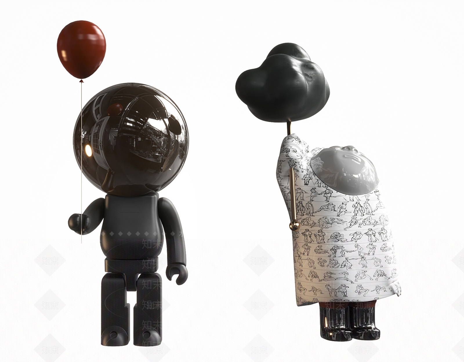 现代卡通人物摆件3D模型下载【ID:1134245680】