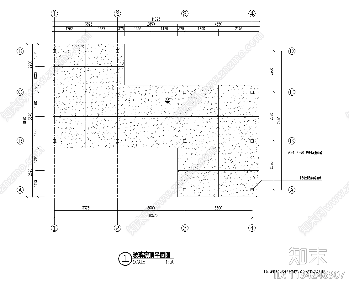 屋顶花园玻璃房cad施工图下载【ID:1134246307】