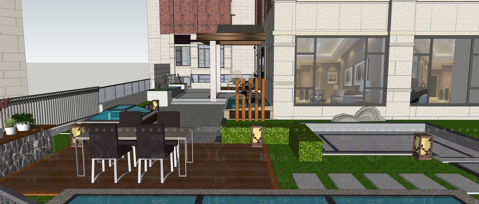 现代屋顶花园SU模型下载【ID:1134247508】