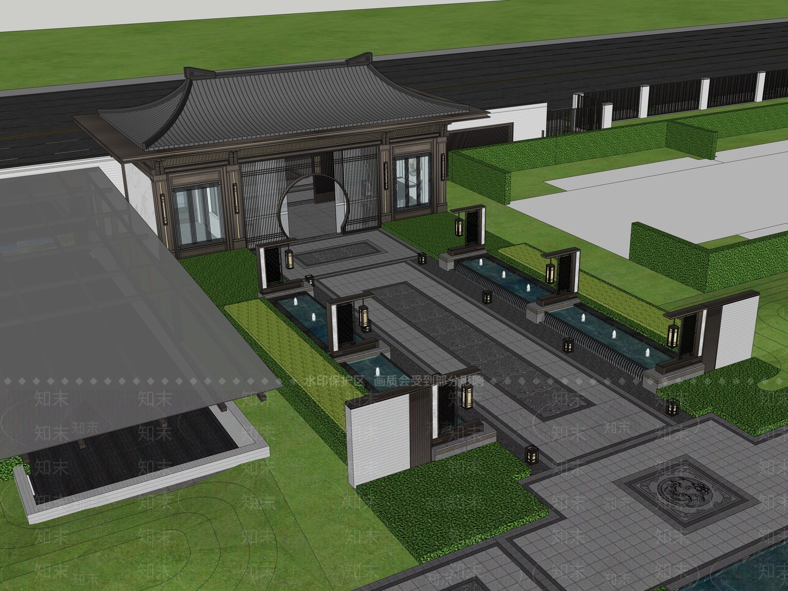 新中式小区入口大门SU模型下载【ID:1134247791】