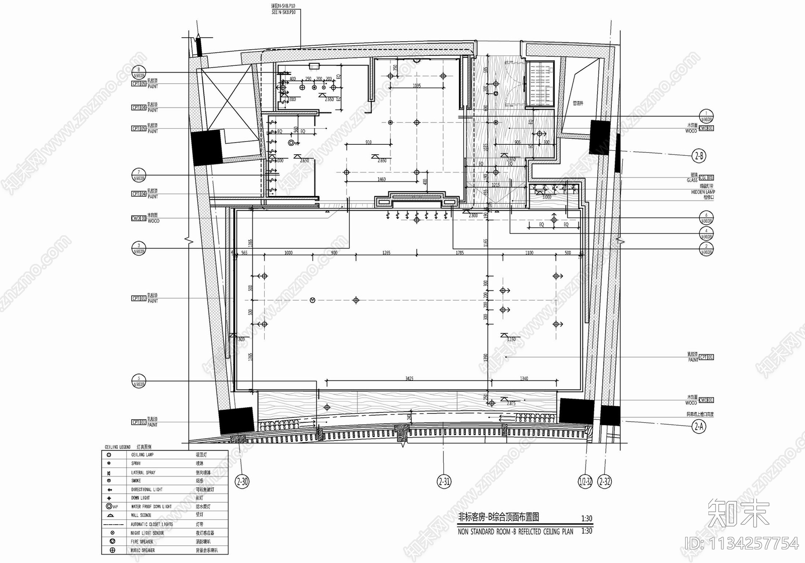 65㎡酒店大床房客房cad施工图下载【ID:1134257754】