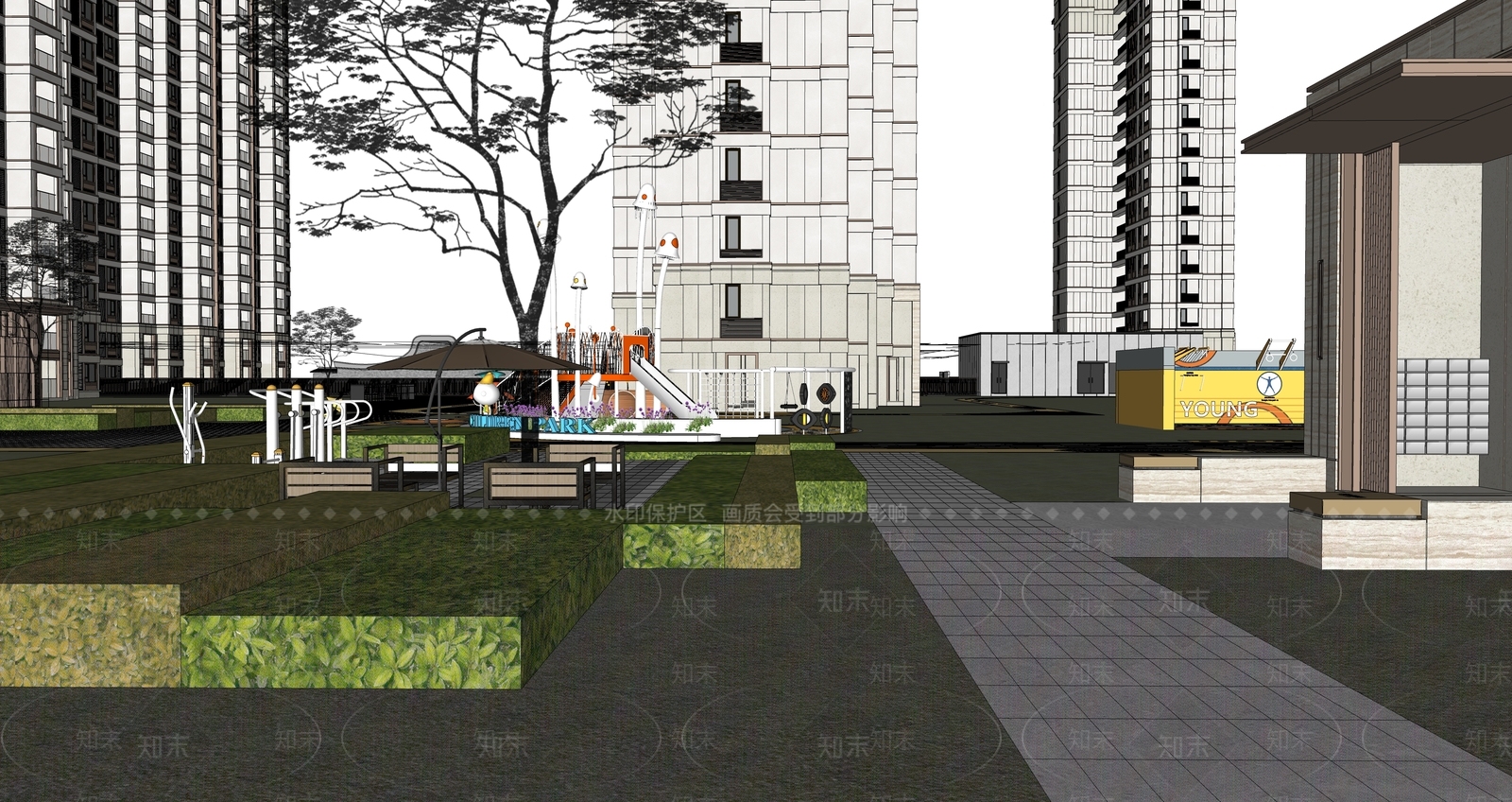 现代居住大区入口大门SU模型下载【ID:1134261526】
