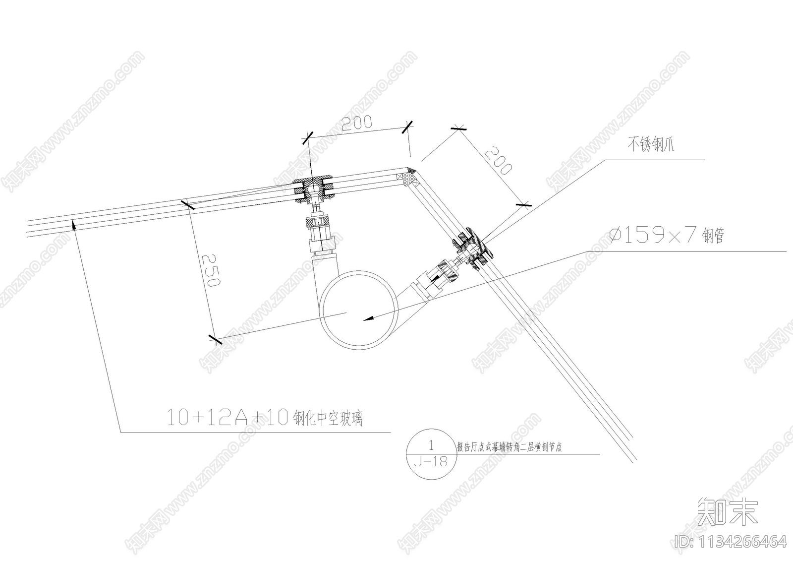 点式幕墙柱位横剖大样图cad施工图下载【ID:1134266464】