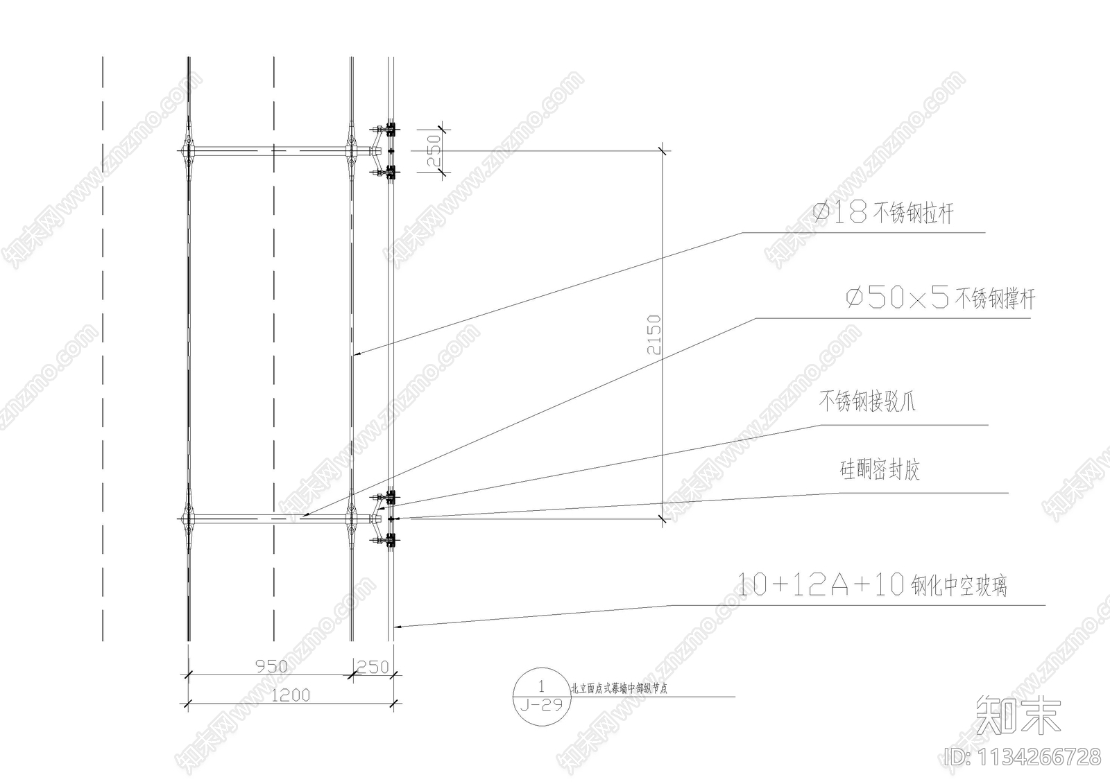 幕墙转角封边节点全玻璃幕墙大样图cad施工图下载【ID:1134266728】