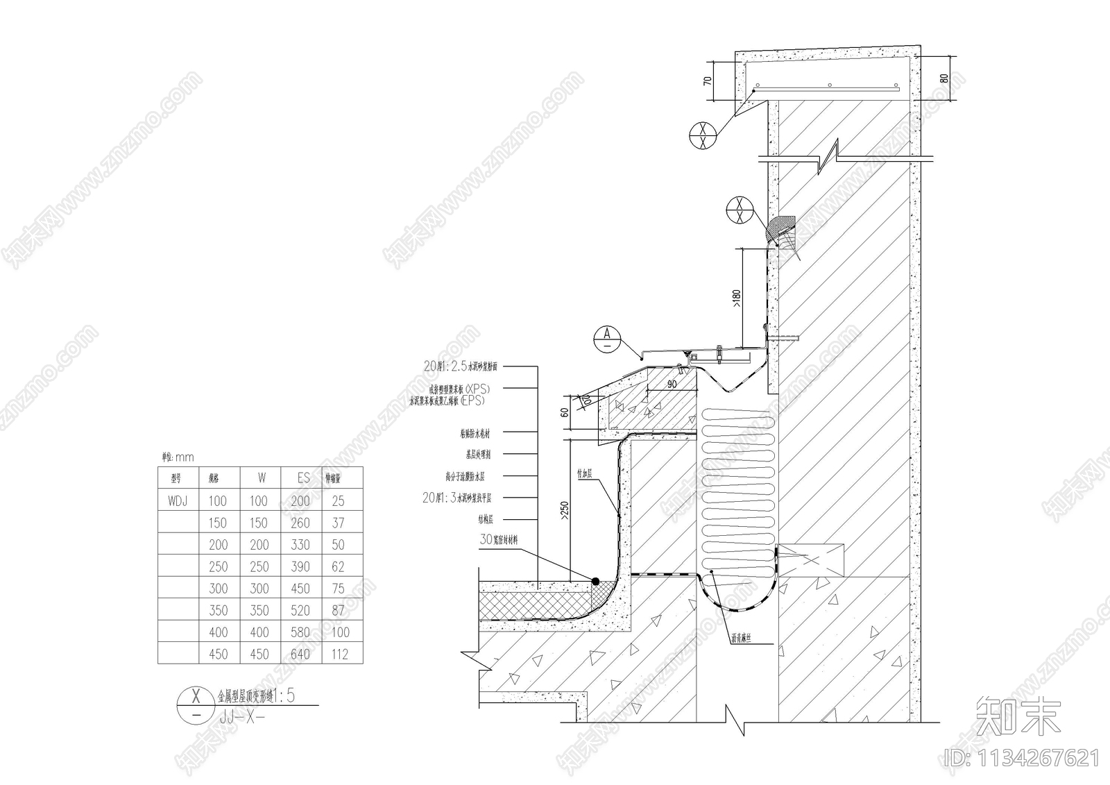 金属型屋顶变形缝做法大样施工图下载【ID:1134267621】