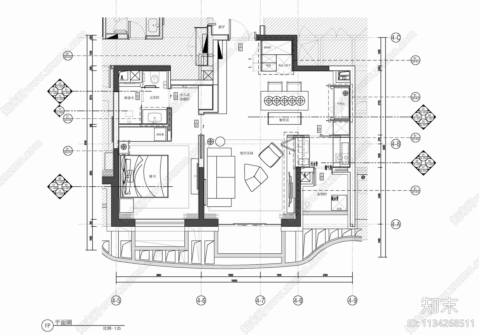 75㎡样板房室内cad施工图下载【ID:1134268511】